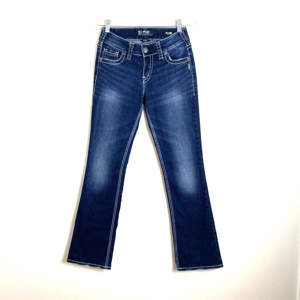 Silver Suki Fluid Slim Boot Jeans 27 Blue Low Rise Dark Wash Western Cowgirl